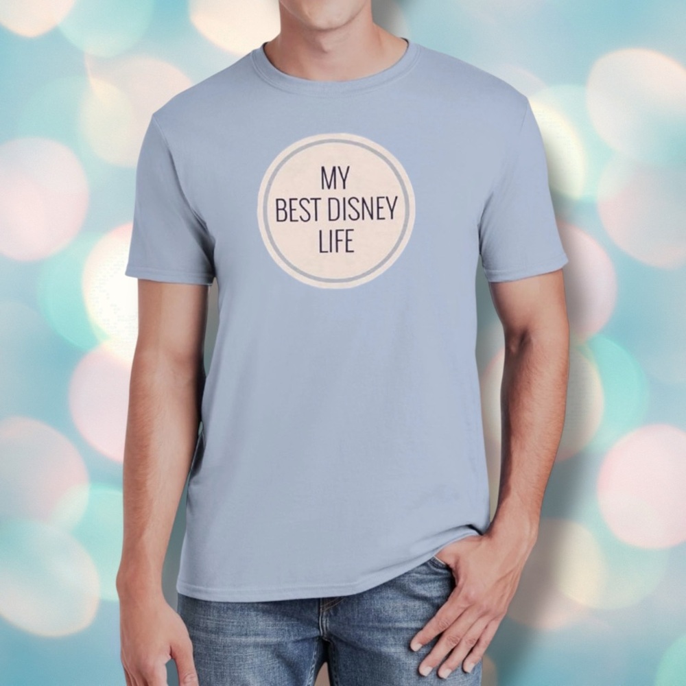 "Best Disney Life" Men's Light Blue Short Sleeve Tee Shirt Top Size M